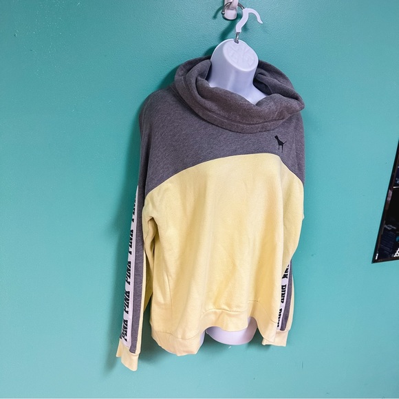 PINK VS Colorblock Cowlneck Sweatshirt Pastel Yellow, Gray, Blk & White - Picture 3 of 8